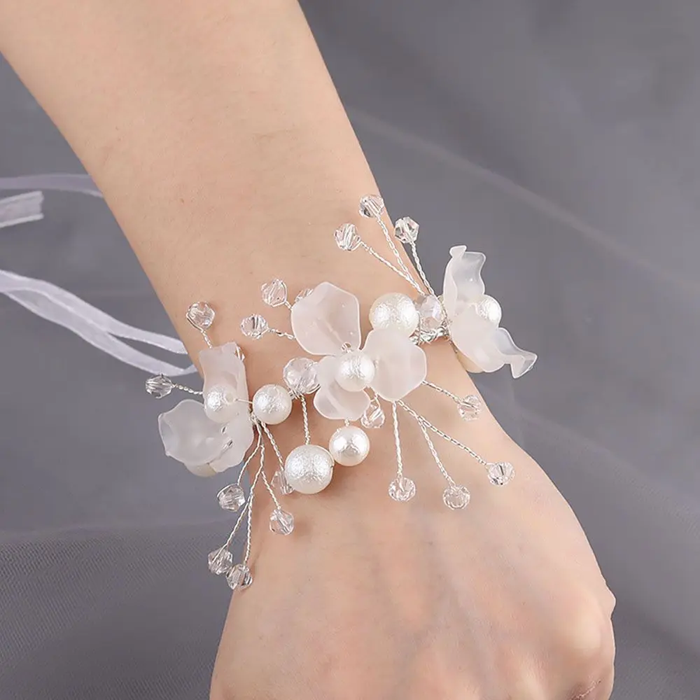 Lace-up Hand Flower Bride Wrist Flower Flower Bracelet Bridesmaid Bracelet Hand Flowers Party Decor Bridal Prom Accessories