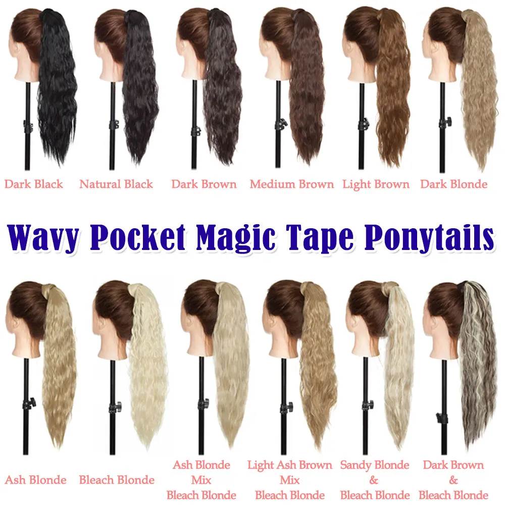 

Snoilite Synthetic 100% Real Thick Corn Wave Ponytail Extensions Heat Resistant Wavy Wrap Around Ponytail Soft Hairpiece 20/26"