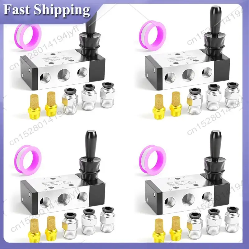 

-ABDH 4 Set 1/4Inch NPT 5 Way 3 Position Air Hand Lever Operated Valve Pneumatic Solenoid Valve Manual Control 4H210-08
