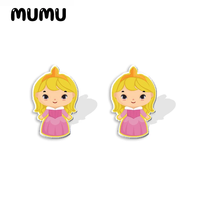 2024 New Cute Disney Princess Stud Earring Snow White Belle Tiana Epoxy Jewelry Resin Acrylic Earrings Handmade Gifts Girl