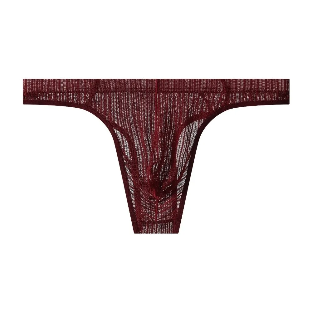 Comfortable Mesh Men Thong Lingerie Transparent T-back Briefs Panties Mid Waist Underwear Four Seasons