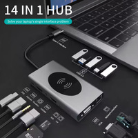 14 in 1 HUB Docking Station Wireless Charging USB-C Data Transmission Multi Port Distributor Compatible with Multiple Systems