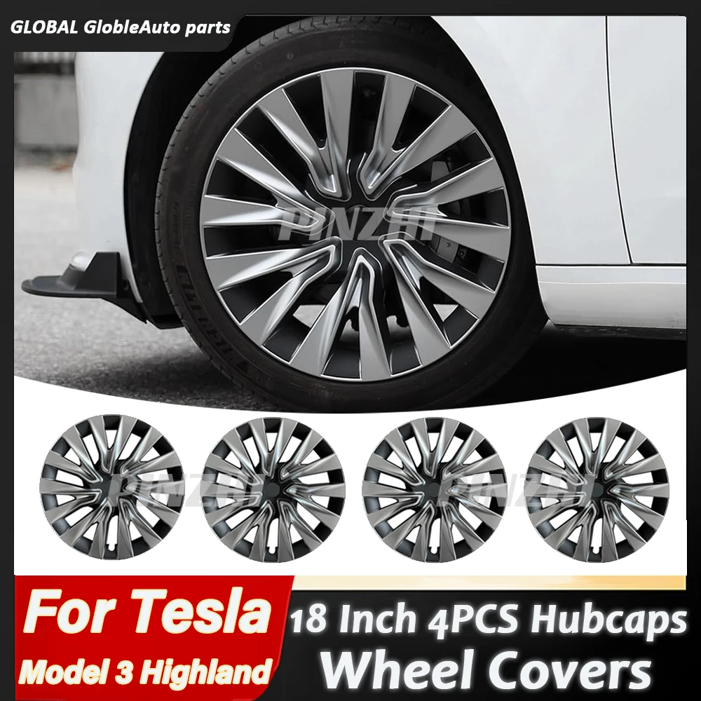 4PCS dla Tesli Model 3 Highland Wersja 2024 2025 2026 Koła Hubcaps w tym odświeżanie, długi zasięg i wydajność 18-calowe czapki hub Wymiana koła HubCap Pełna pokrywa obręża