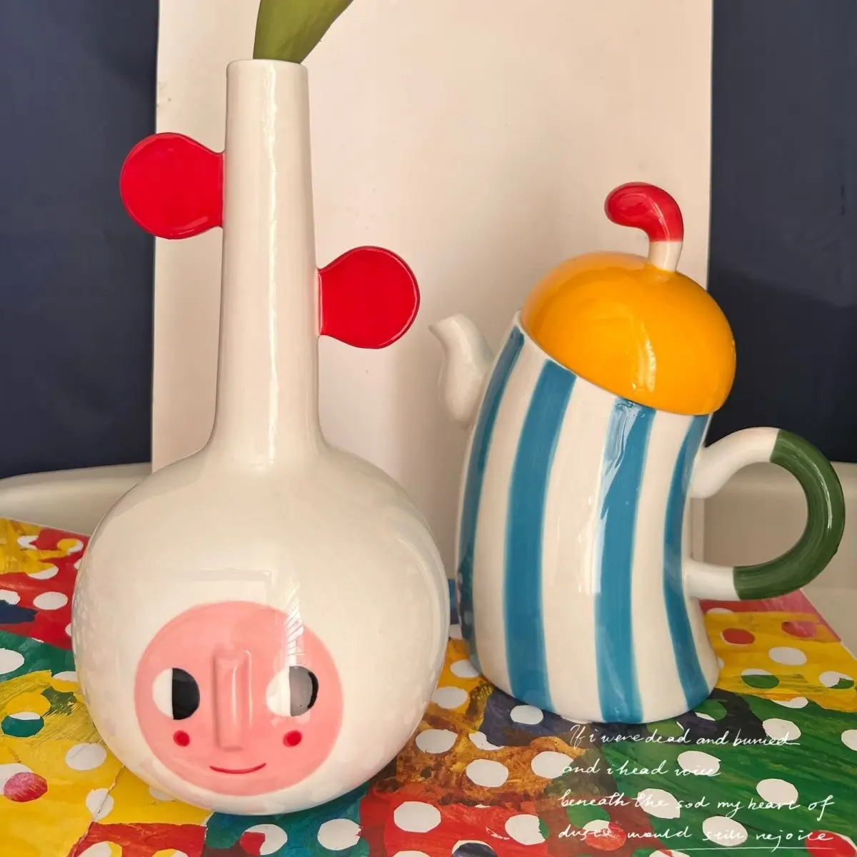 

Porcelain Teapot Beautiful Curve Akimbo Handle Ceramic Kettle Water Jug with Hat Lid Table Decor