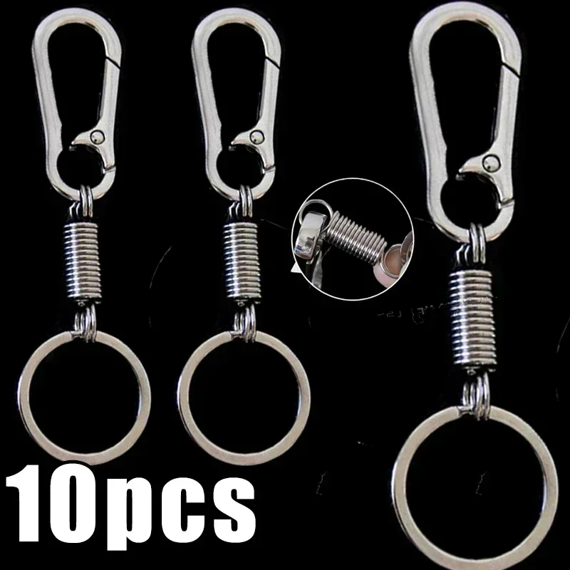 Spring Keychain for Men Stainless Steel Carabiner Buckle Key Rings Anti-lost Climbing Hook Car Keychians Metal Bag Accessories