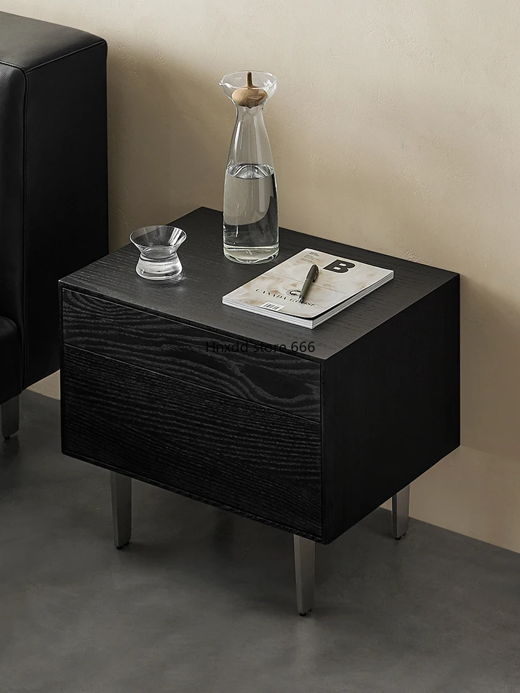 Black bedside table light luxury solid wood medieval bedside table image 4