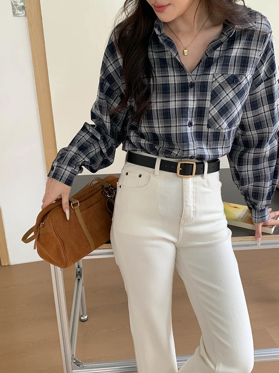 قميص غير رسمي منقوش بأكمام طويلة لربيع وخريف 2025 جديد للنساء #5