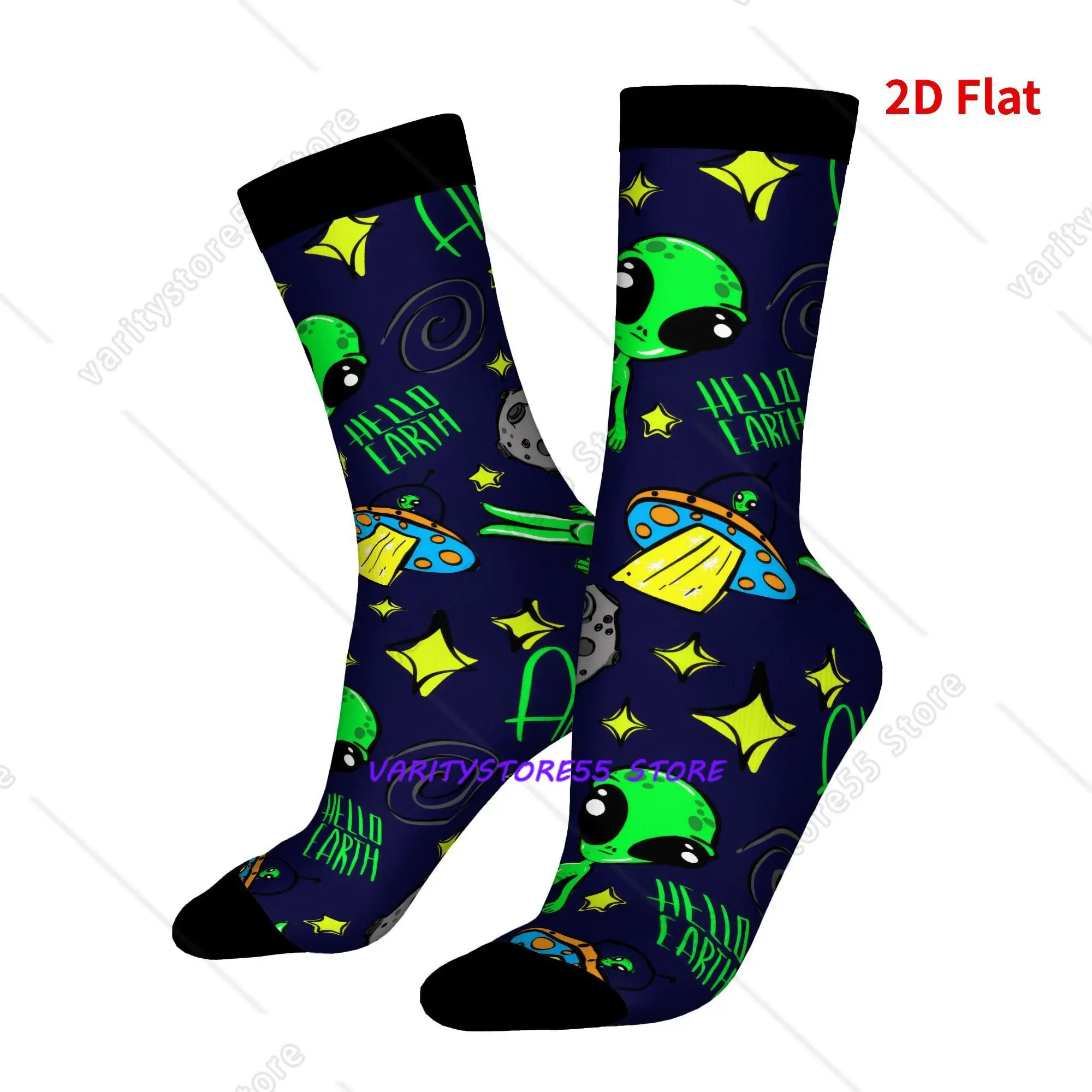 Alien Space Stars Pattern Print Men and Women Seasonal Accessories Mid-calf Socks Fashion Socks for Sports