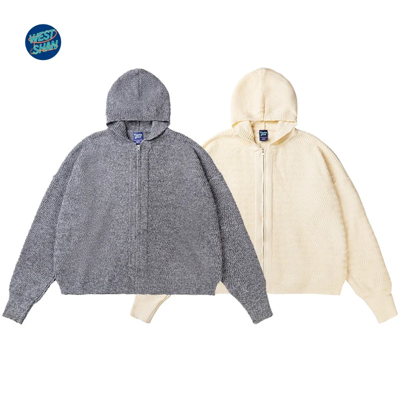 

WESTSHAN Европейский размер США Высокое качество Ретро Cleanfit Негабаритный свитер с капюшоном унисекс Свободный толстый теплый вязаный кардиган с капюшоном