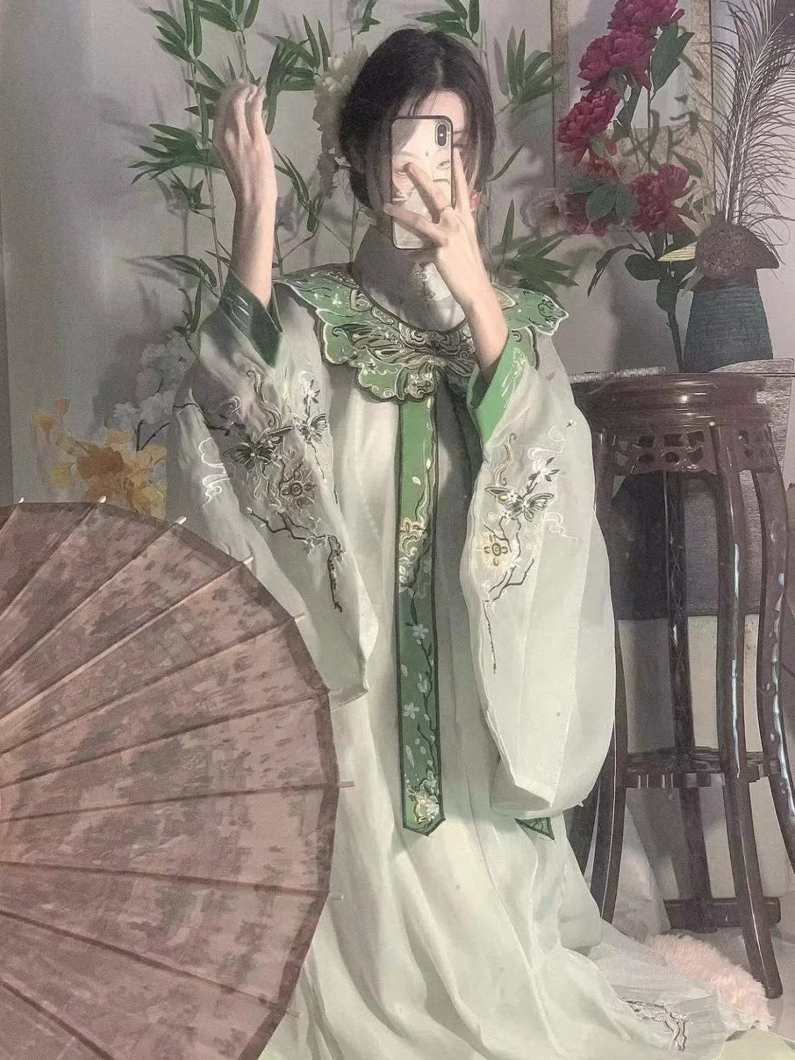 Originele Hanfu Dames Ming-dynastie Onsterfelijke Geest Stand Kraag Cloud Schouderborduurwerk Student Elegant Groen