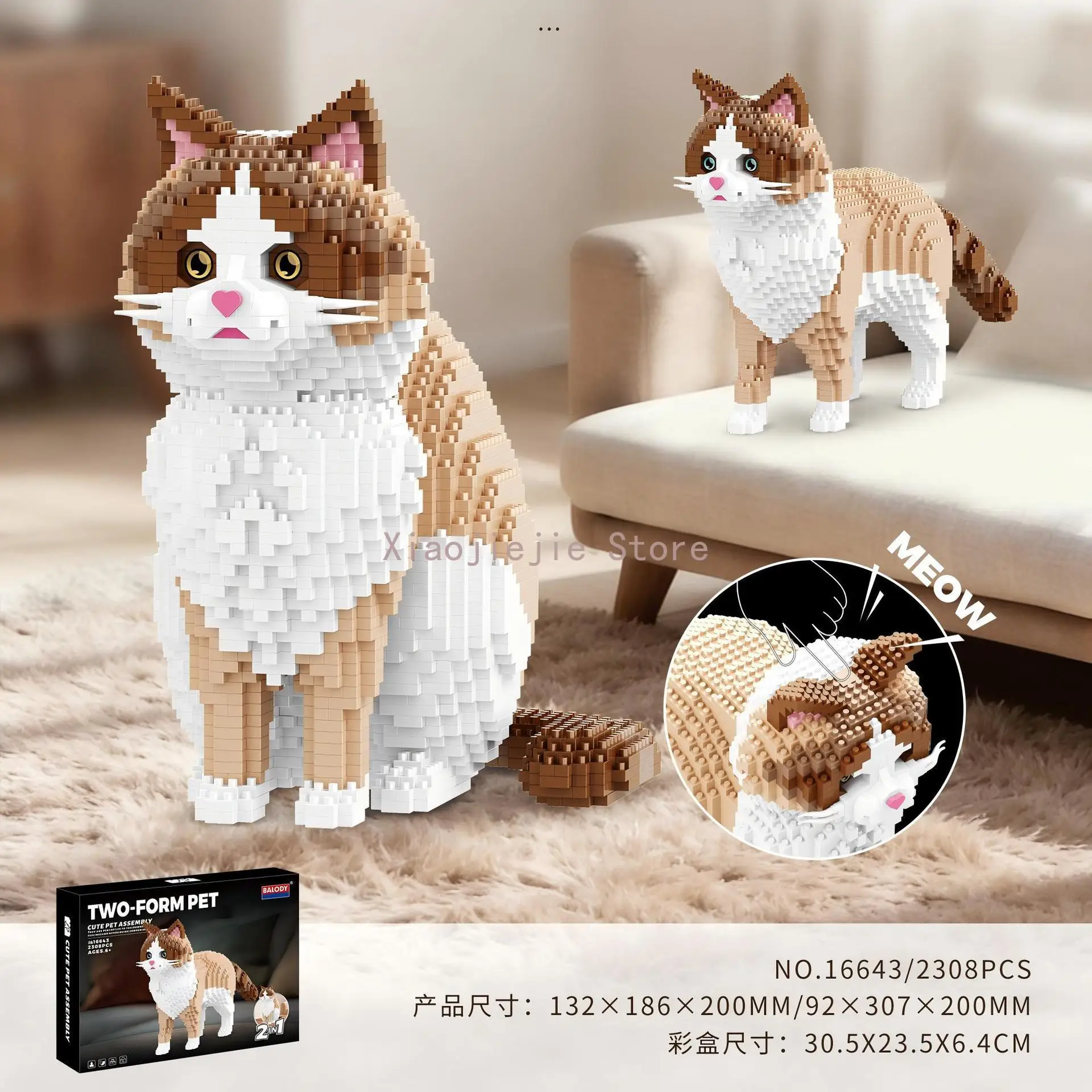 Miniature Pet Assembly Puzzle Blocks, Beagle Dog & Variety Cat Micro Building Blocks, Desktop Ornament & Birthday Present