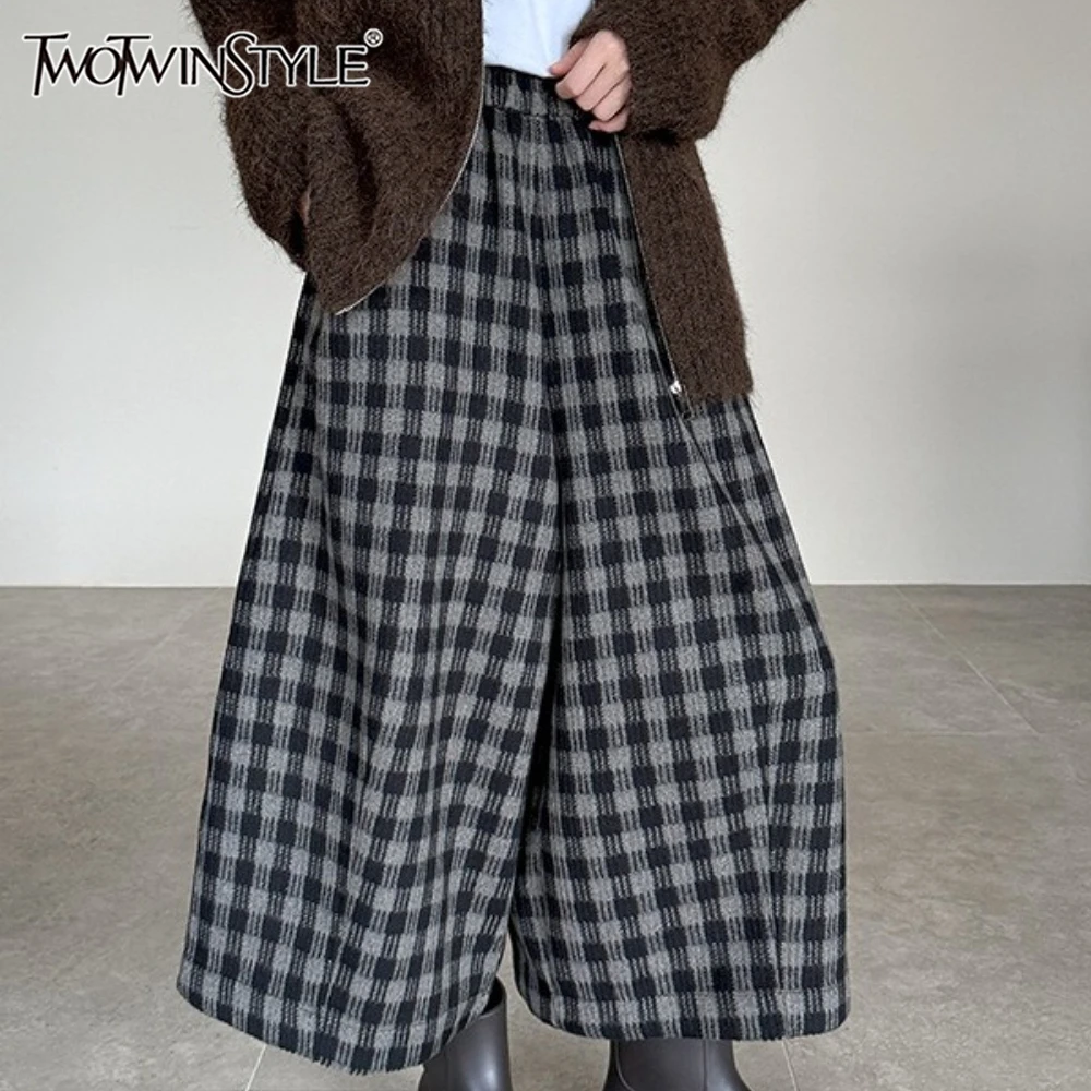 

TWOTWINSTYLE однотонные базовые брюки в клетку, женские винтажные литературные женские широкие брюки с высокой талией, осенняя новая мода