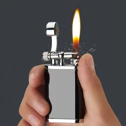 Mini Compact Metal Refillable Gas Lighters Vintage Cigarettes Lighter Grinding Wheel Fire Starter Reusable Portable Gas Torch