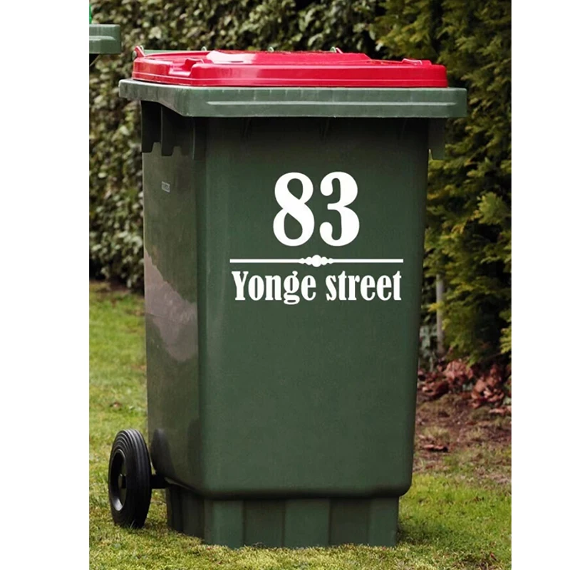 

3Pcs House Number Vinyl Decal Outside Rubbish Trash Can Sticker Wheelie Bin Garage Decal Home Decor Waterproof Removable