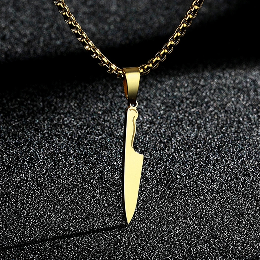 CHENGXUN Dainty Chef Knife Pendant Necklace for Women Men Steel Knife Charm Neck Chain Male Talisman Amulet Protection Jewelry