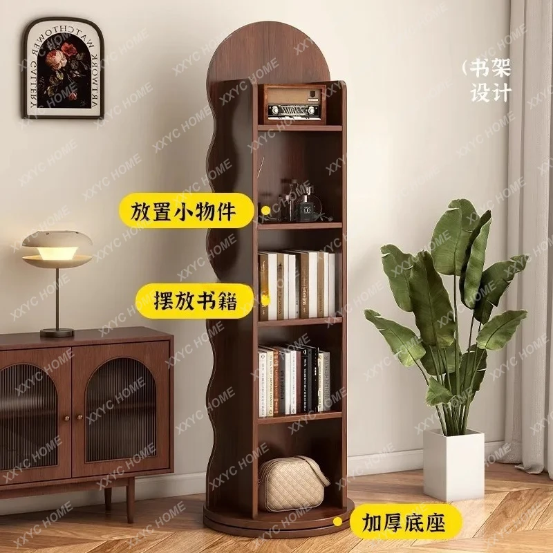 Lrotating full-length mirror vertical movable home magazine bookshelf storage