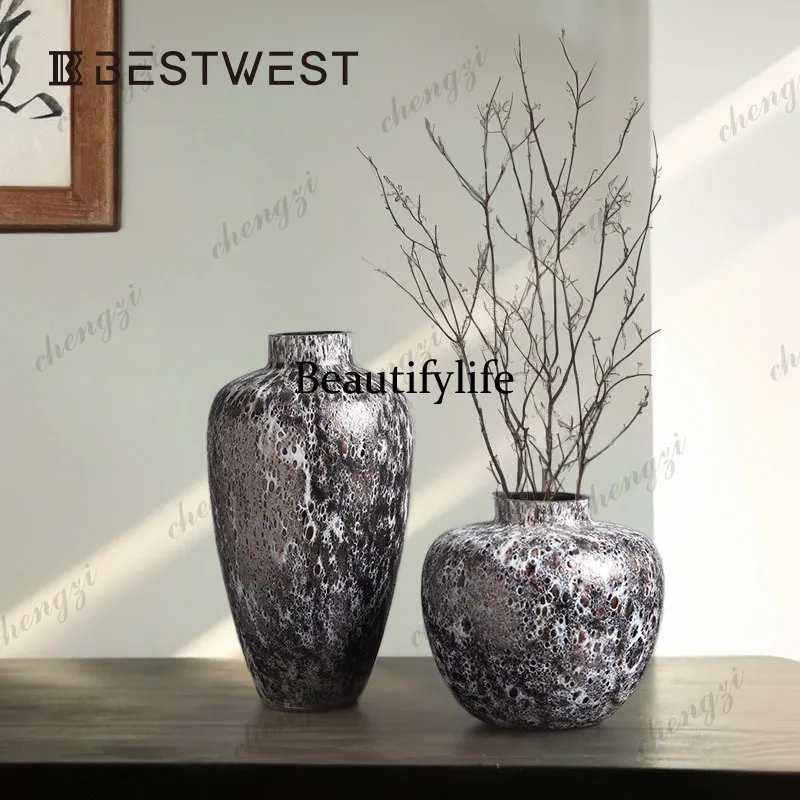 New Chinese style old plum blossom flower arrangement glass vase ornament exhibition sales office soft decoration flower ware