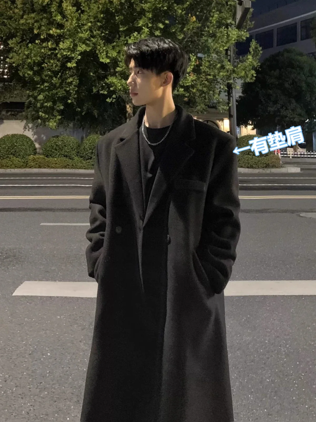 

Fashion Woolen Coat Men's Mid-Length Autumn Winter Thick Loose Below The Knee Trench Coat Long Sleeve Men's Woolen Suit Jacket