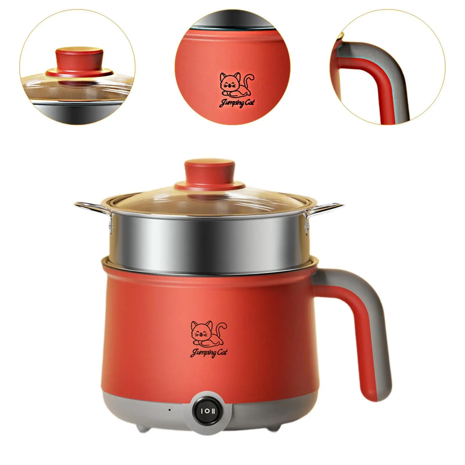 Olla caliente eléctrica con vaporizador, olla de cocina multifunción para Fideos, Mini olla caliente para Ramen, Dumpling, bistec, Pasta, dormitorio