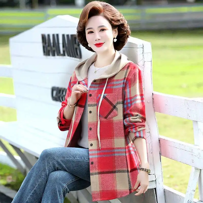 

Рубашка Cleanfit в клетку с длинным рукавом для женщин среднего и пожилого возраста, из прочного тонкого полипропиленового материала, с дизайном в виде шапки