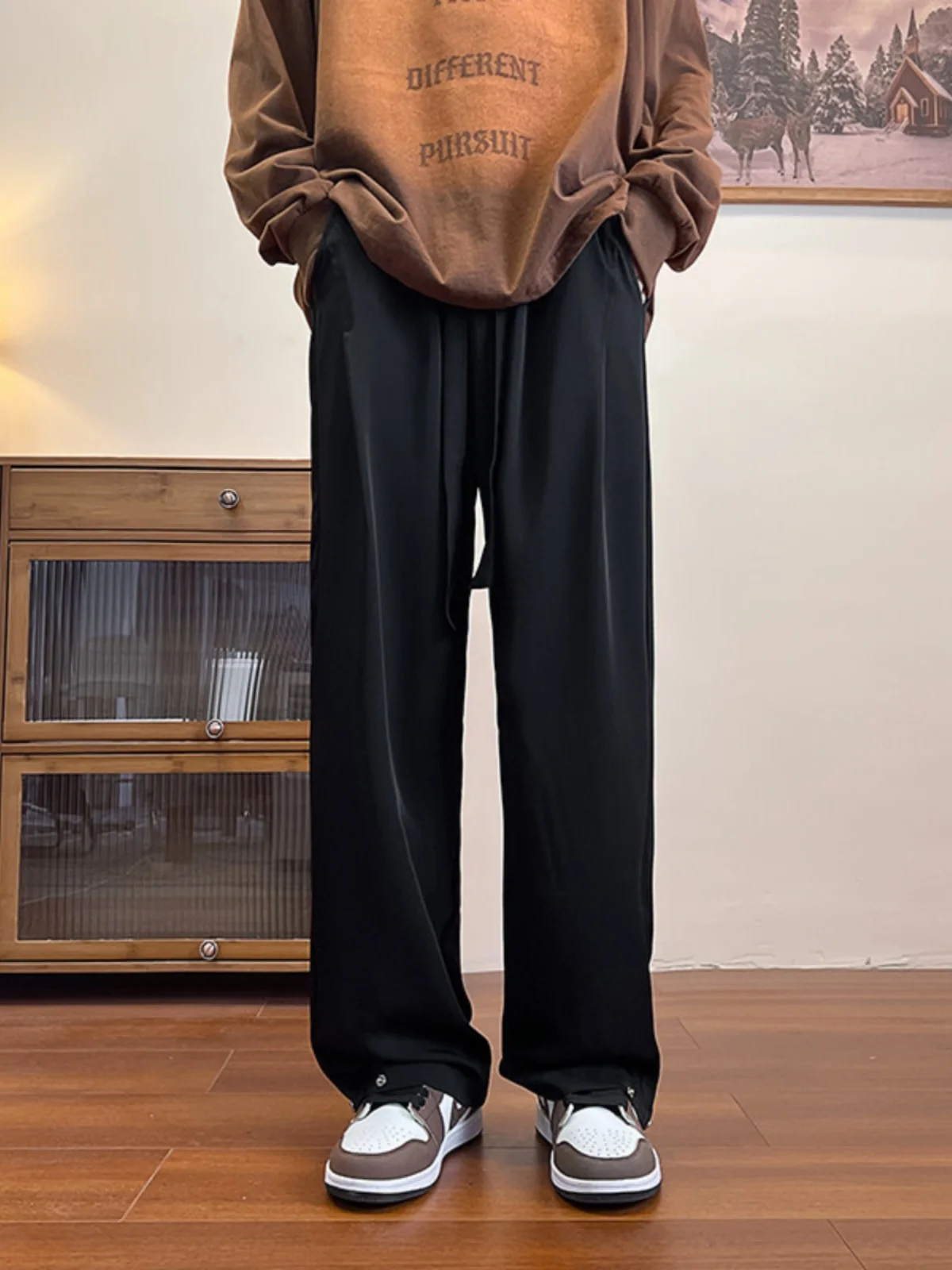 

Мужские повседневные брюки свободного кроя с широкими штанинами, прямые брюки для осени и весны, брюки-чинос с эффектом драпировки, комфортные брюки для отдыха