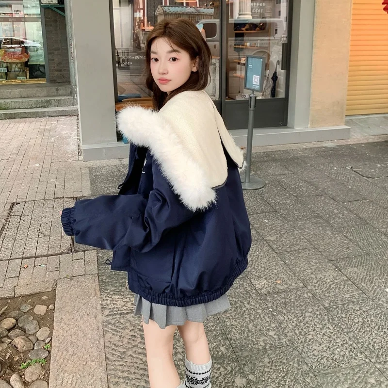 Women Korean Sweet White Hooded Cotton Coat Women Horn Toggle Button Padded Jacket Warm Short Casual Winter Padded Jacket