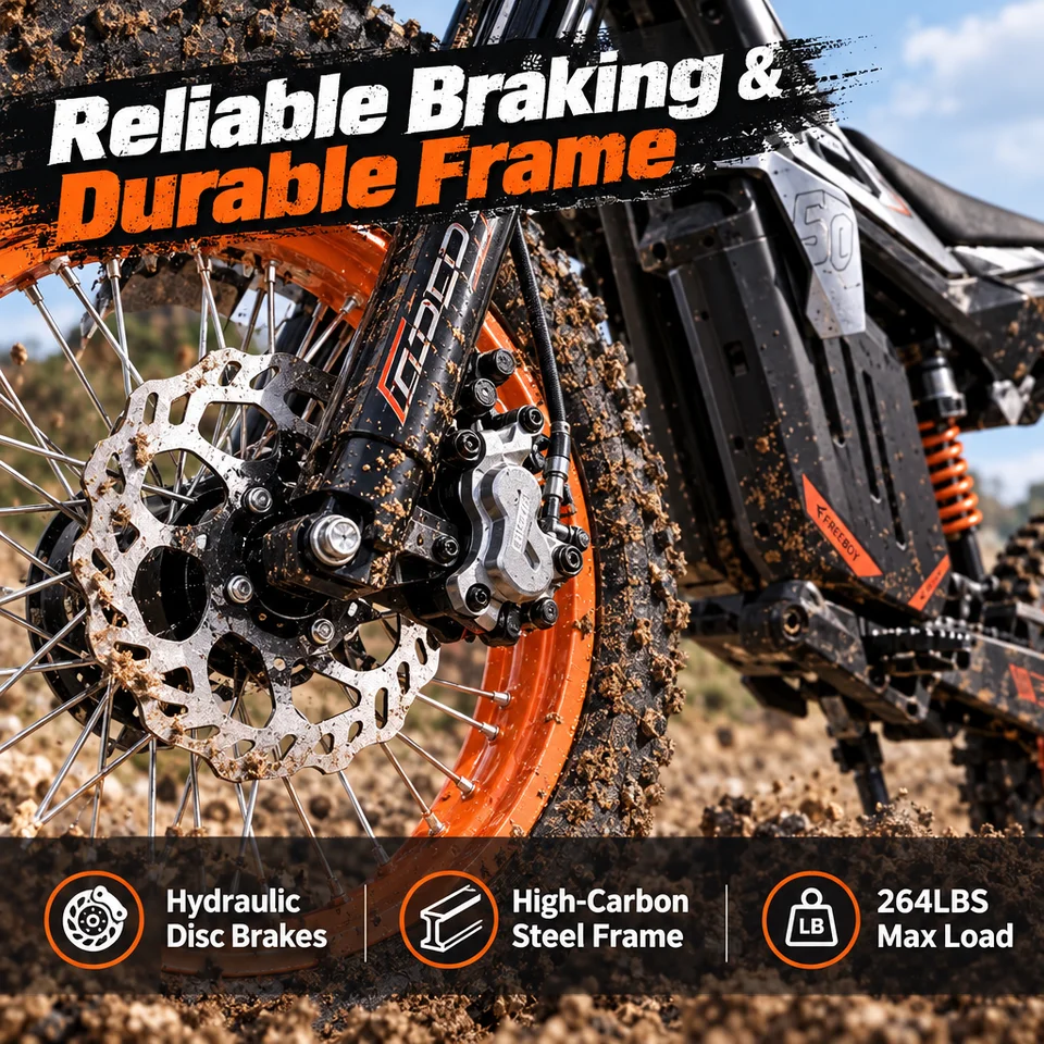 2000W Electric Dirt Bike for Adults, 48V 20.8Ah Off-Road E-Bike, 34MPH Max Speed, 31 Miles Range, 14" All-Terrain Tires, Hydraulic Brakes, Dual Suspension image 6