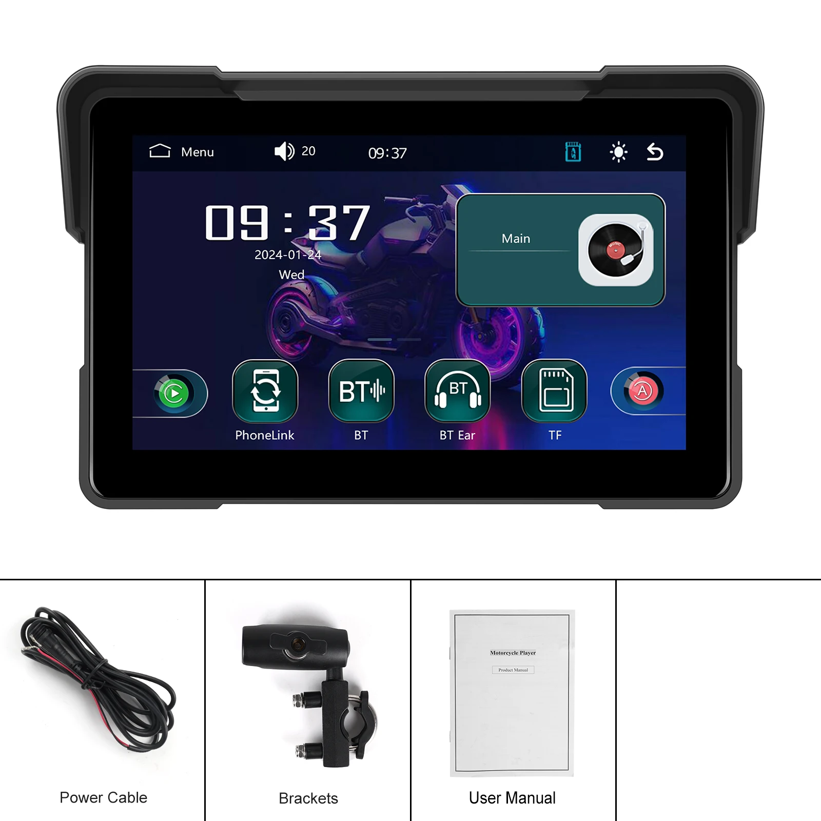 Podofo 7\'\' Motorcycle Carplay Android Auto Navigation GPS Motorcycle DVR Bluetooth EQ IP67 Waterproof Airplay Android Cast 12V