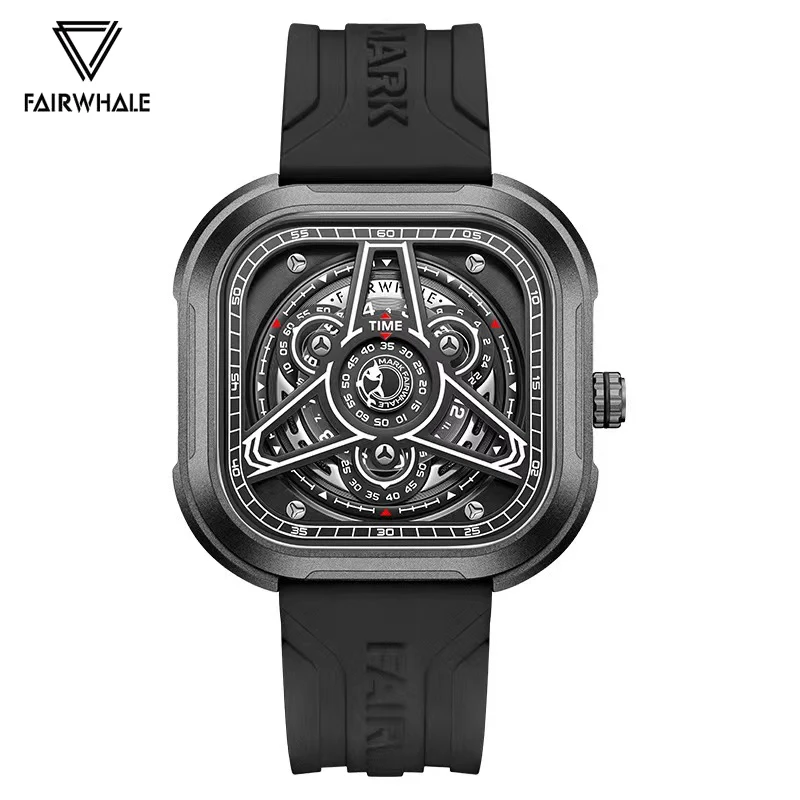 2023 New Design Watch For Men Mark Fairwhale Brand Silicon Strap Black Sport Watches Mens Fashion Populor Luminous Diver Clock