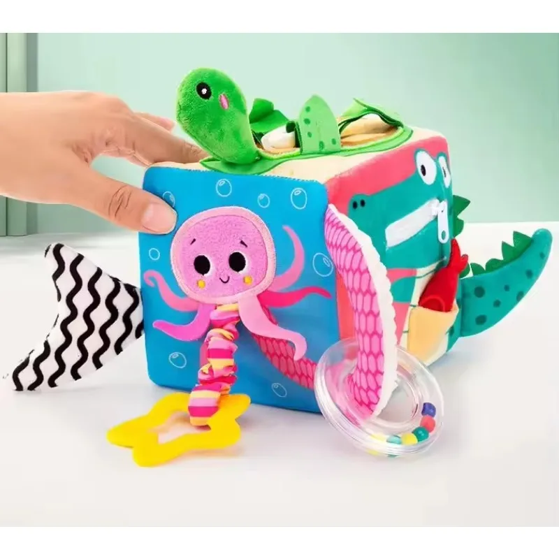 مكعب قماش ناعم تعليمي مبكر لنشاط نسيج الطفل كتلة قماش حسية للطفل 0 12 شهرًا خشخيشات ألعاب موسيقى للهواتف المحمولة #3