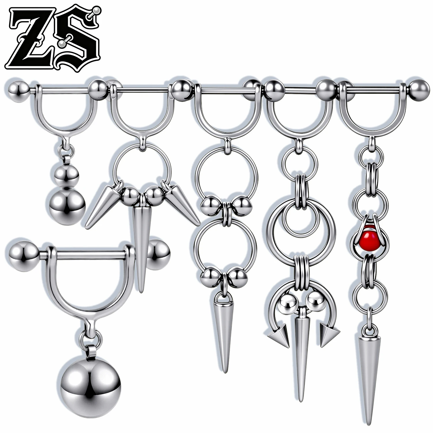 ZS 14/16G 1-2 Stück/Set Edelstahl Brustwarzenpiercings für Damen und Herren Anhänger Brustwarzenpiercing Barbell Dangle Taper Körperschmuck