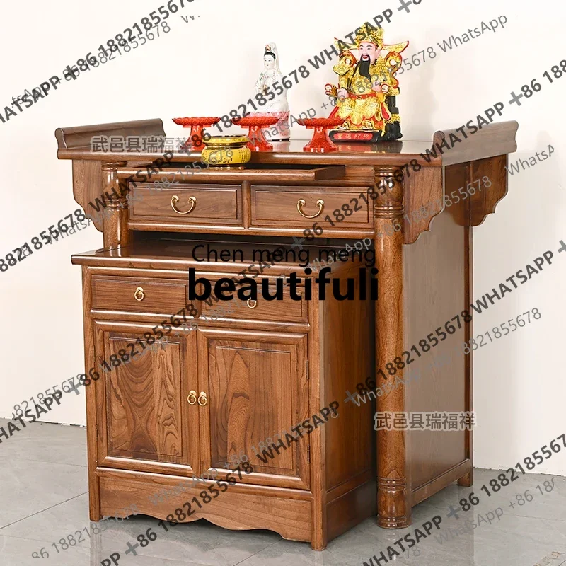 Solid Wood Altar Buddha Table Offering Table God of Wealth Cabinet Set Household New Chinese Style
