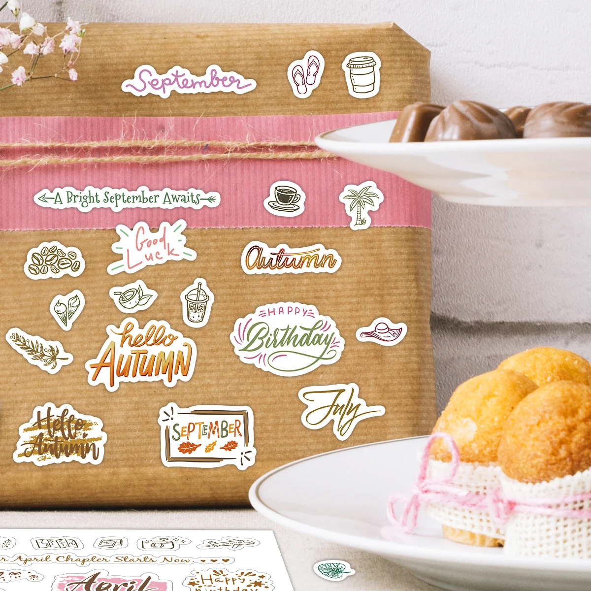 4 أوراق ملصقات تقويم شهرية ملونة - تصميم اقتباسات ملهمة، ملصق مخطط شهري للديكور، تغليف الهدايا، حرف يدوية الصنع