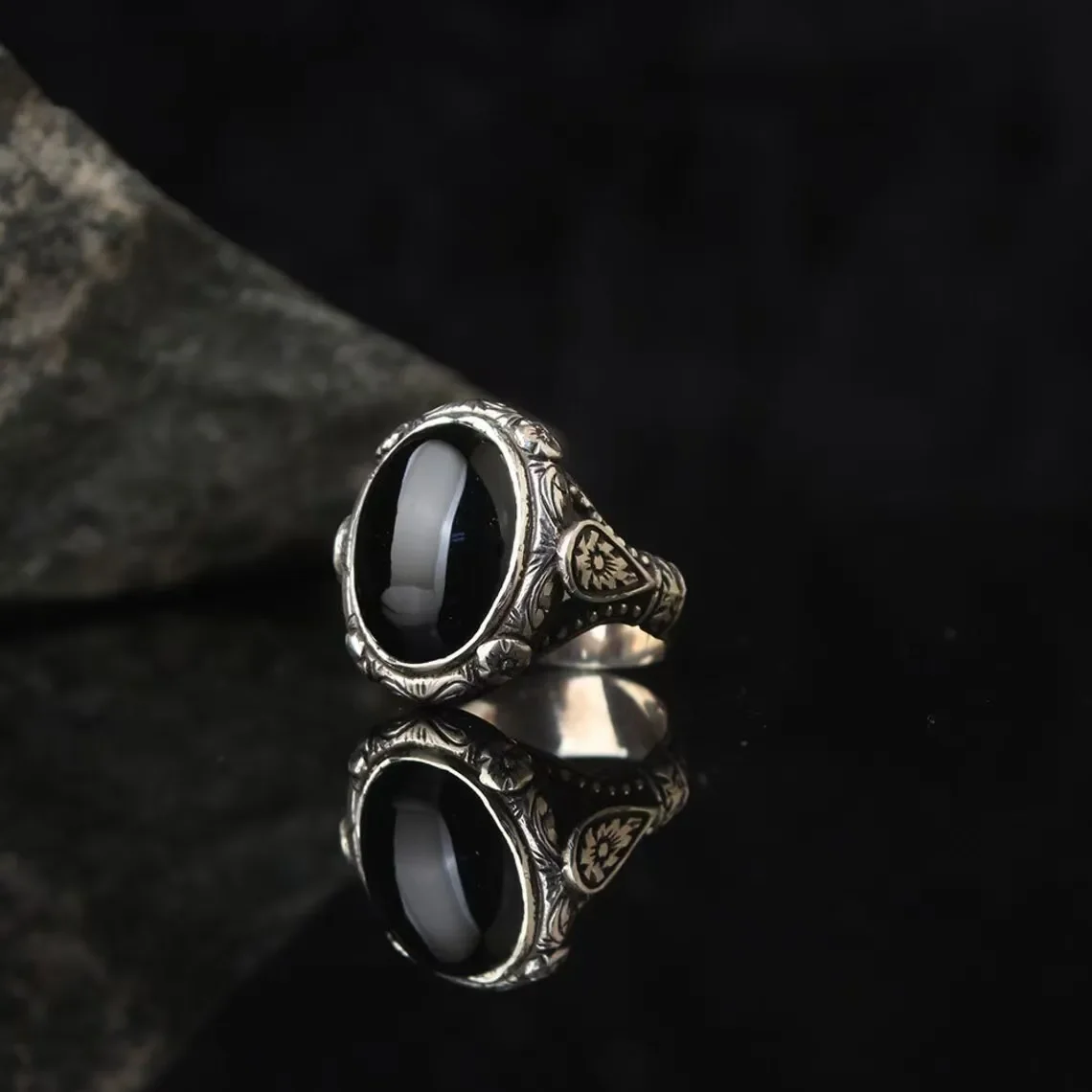 Hip-hop style men's Magic Eye silver jewelry opening aged ring