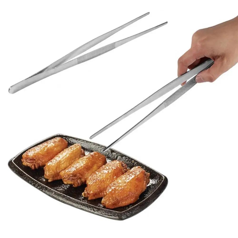 16/20/25/30cm Stainless Steel Tongs Toothed Tweezers High Hardness Long Handle Optional Size Tongs BBQ Cooking Tool