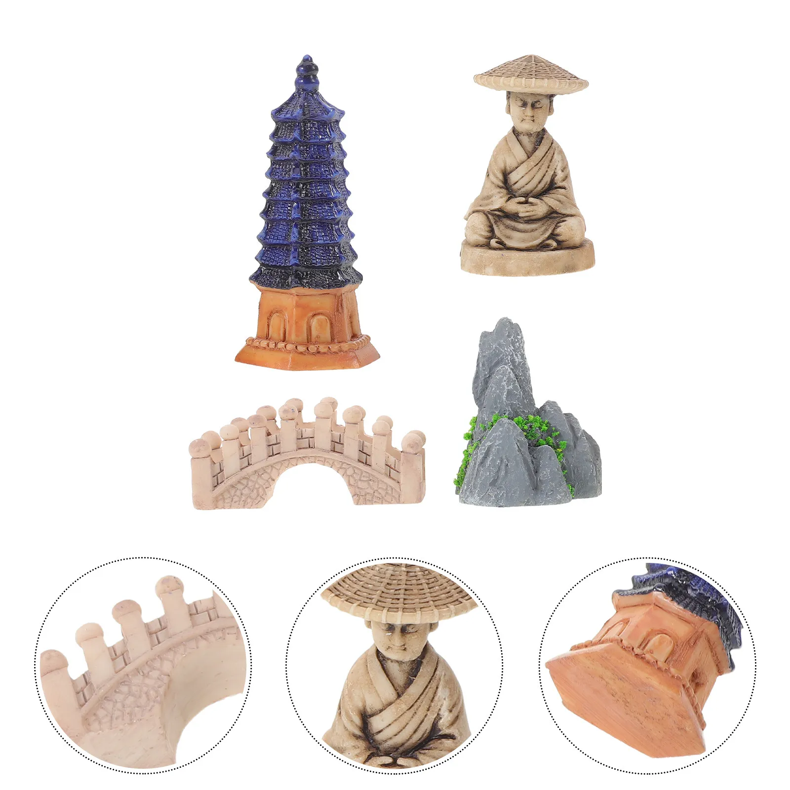 1 Set de Escultura de Buda Zen, Estatua de Buda Sentado, Estatua de Pagoda en Miniatura, Puente de Roca Artificial, Resina, Decoración Espiritual para el Hogar