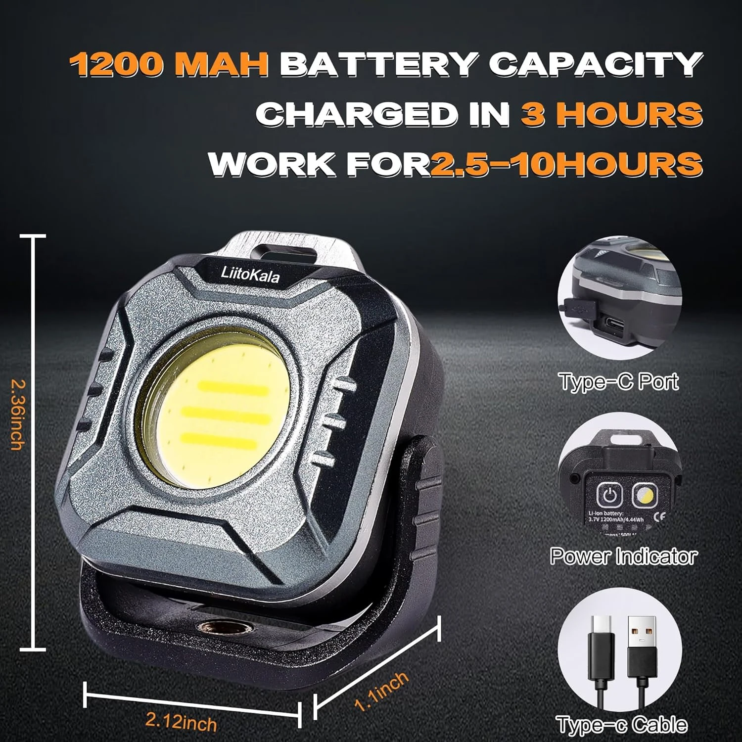 Mini 500 Lumens 1200 MAh Magnetic Led Work Light Rechargeable for Car Repairing Emergency Light Mens Gifts for Husband Dad