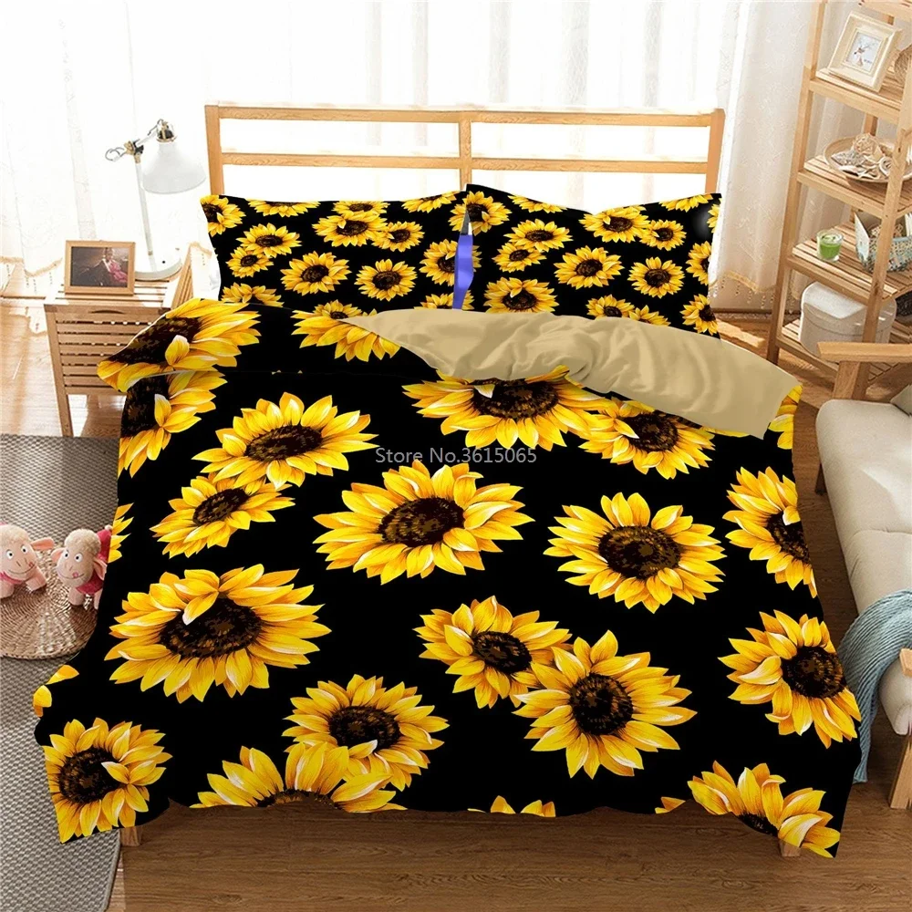 New Design Sunflower Printed 3d Bedding Set Bed Linen Bedclothes Plant Digital Printing Duvet Cover Pillowcase Queen King Size