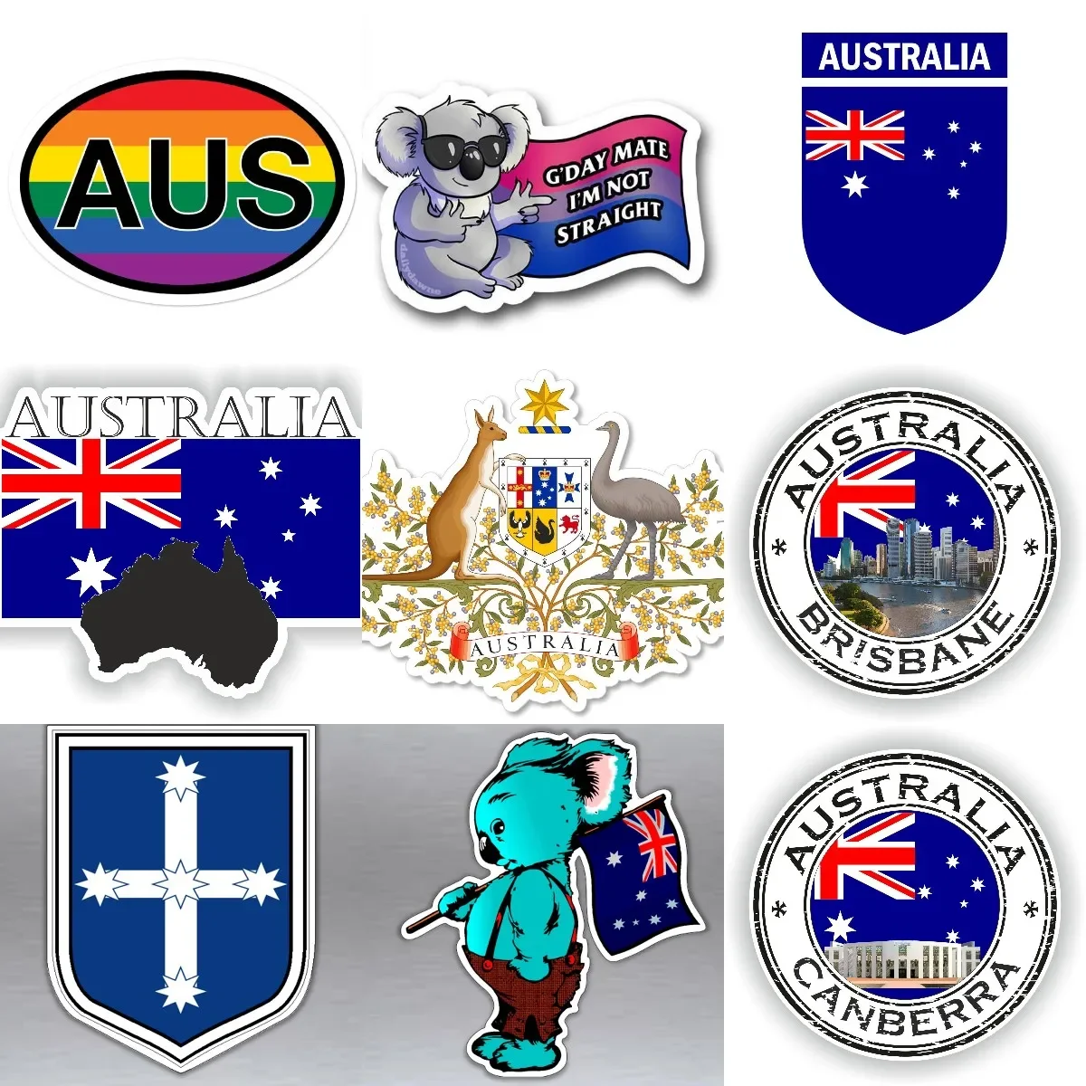 

Creative AUS Australia Flag Map National Emblem Personalized PVC Sticker for Decorate Wall Car Helmet Bumper Decal Accessories