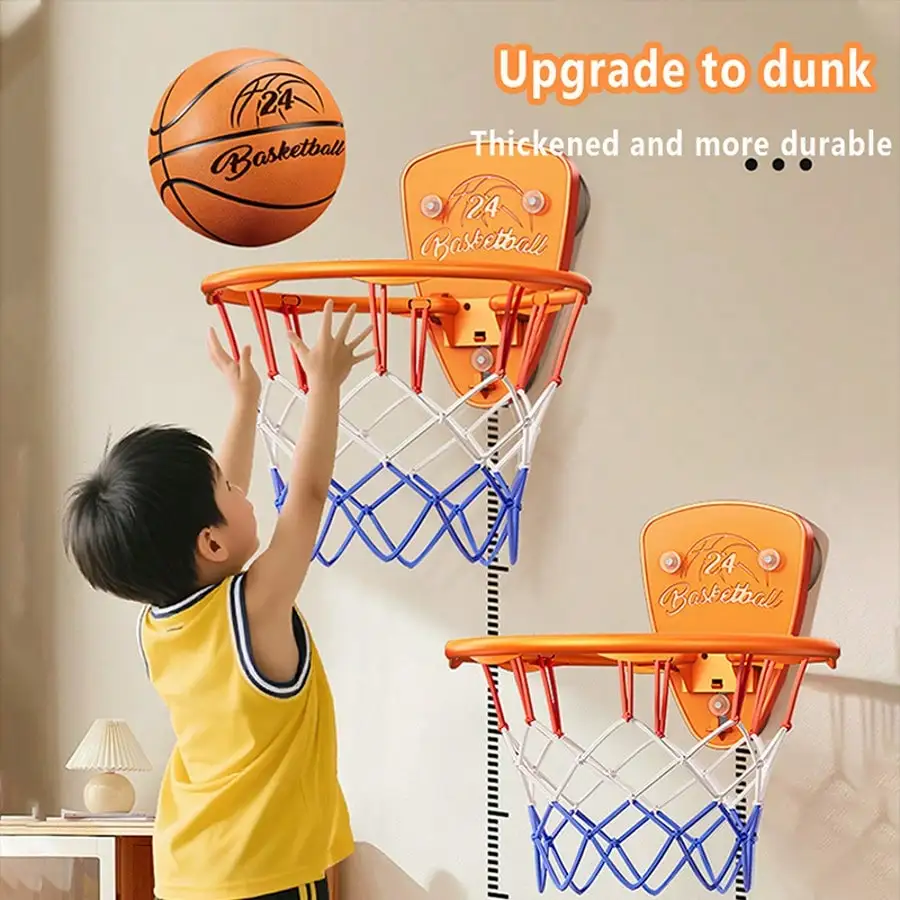 Ensemble de support de basket-ball pour garçons, support de basket-ball intérieur sans poinçon, support de tir pour enfants à usage domestique, basket-ball silencieux de 7 pouces