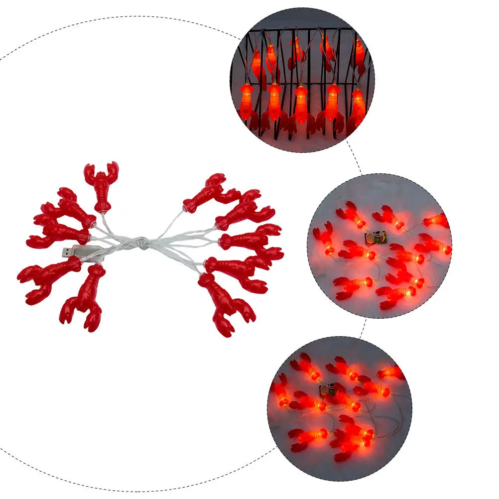 

1Pcs Red Lobster LED String Light Christmas Festival Decoration Waterproof Long Lifespan Hanging Lamp for Garden Patio Room Bar