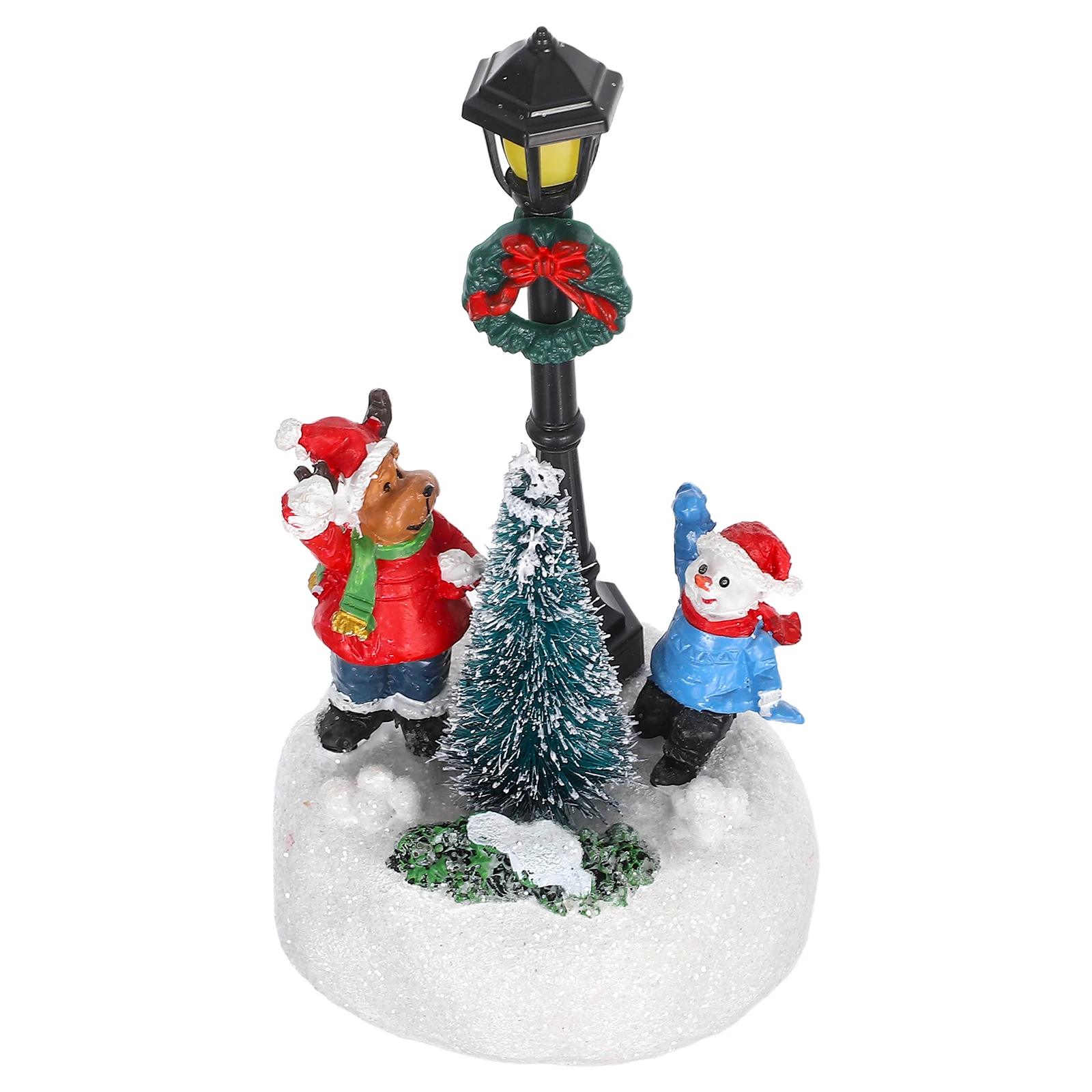 

Small Resin Snowman Figurine Christmas Centerpieces With Light Up Streetlights Led Battery Operated Glowing Lamppost Christmas