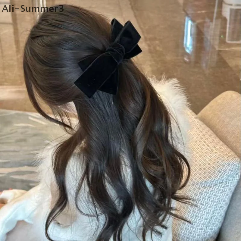 Schwarze Samtschleife Haarspange Große Satinschleife Haarnadel Retro Elegantes Haarschmuck für Frauen Hinterkopf Haarspange