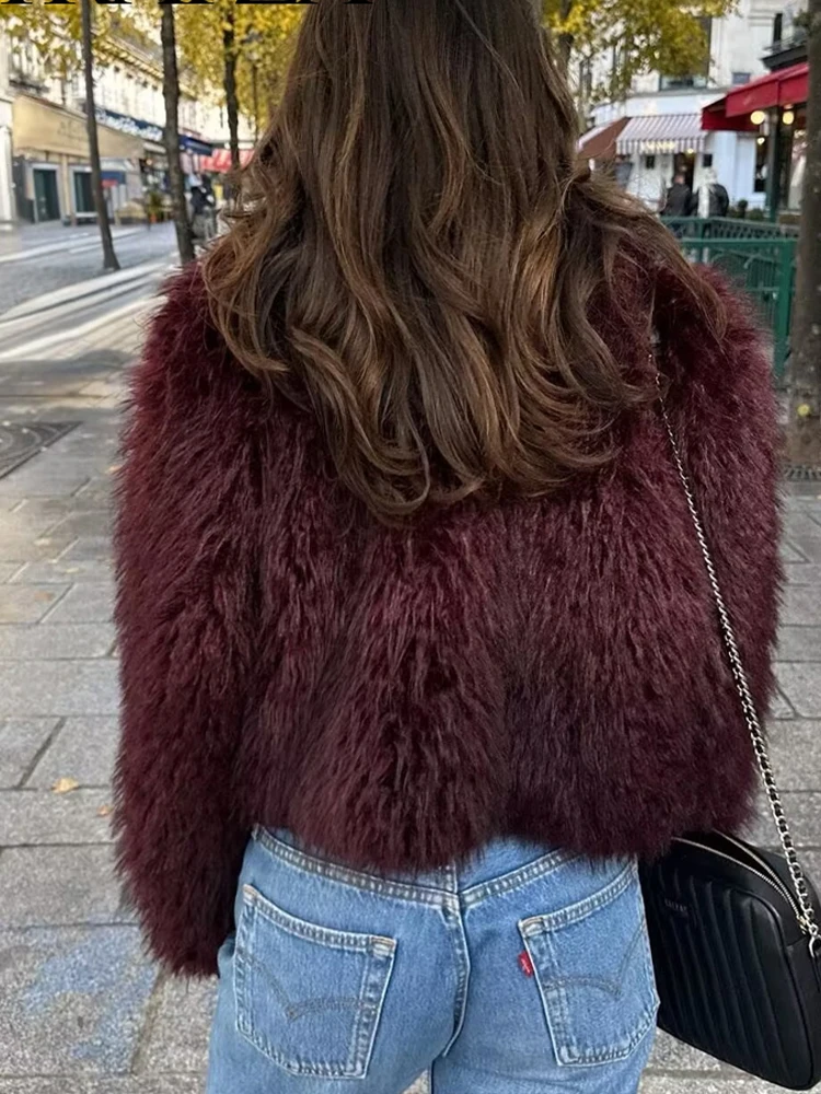 HH 2025 ファッション レディース フェイクファーコート 女性用 長袖 フロントスナップボタン 女性用アウターウェア シックなラペルカラー 厚手コート