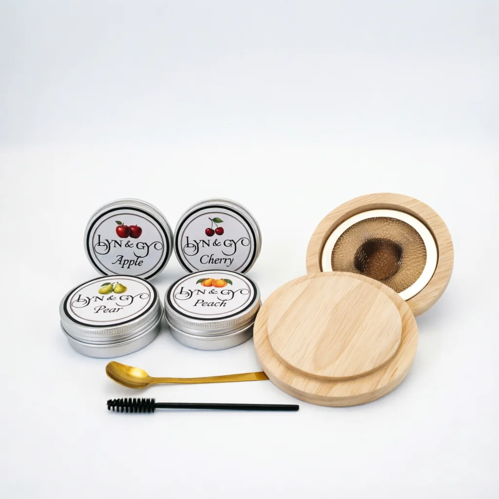 Natural Solid Wood Wine Glass Lid Smoker 6-Flavor Wood Chip Set Mixology Set for Adding Smoked Flavours to Whisky and Cocktails