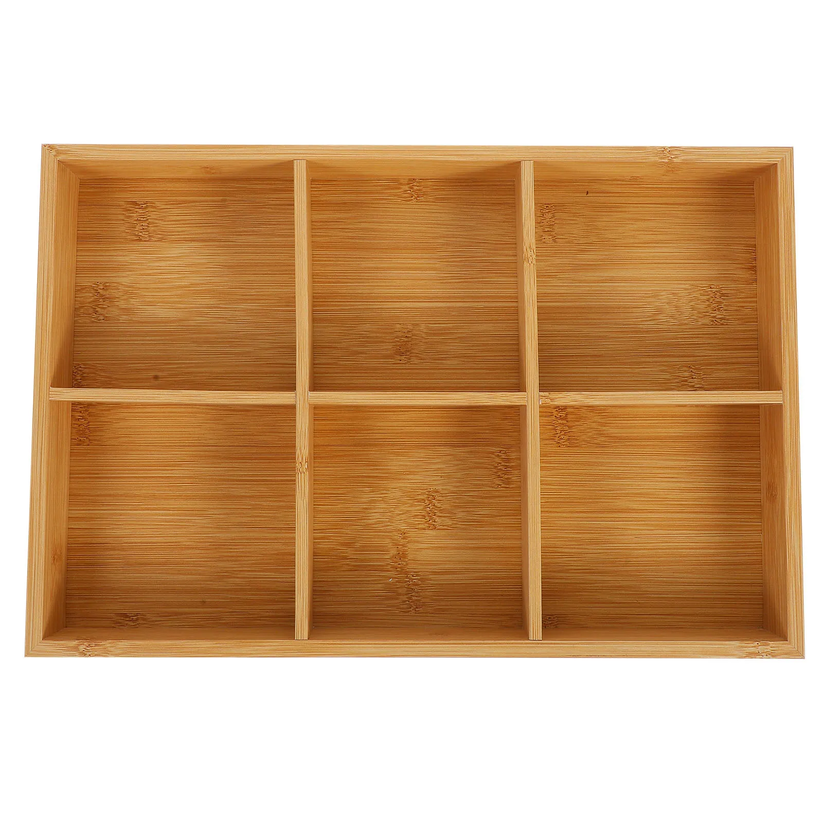 

Bamboo Storage Tray 6 Compartments Rectangular Multipurpose Organizer Crayon Chalk Storage Art Supplies Holder