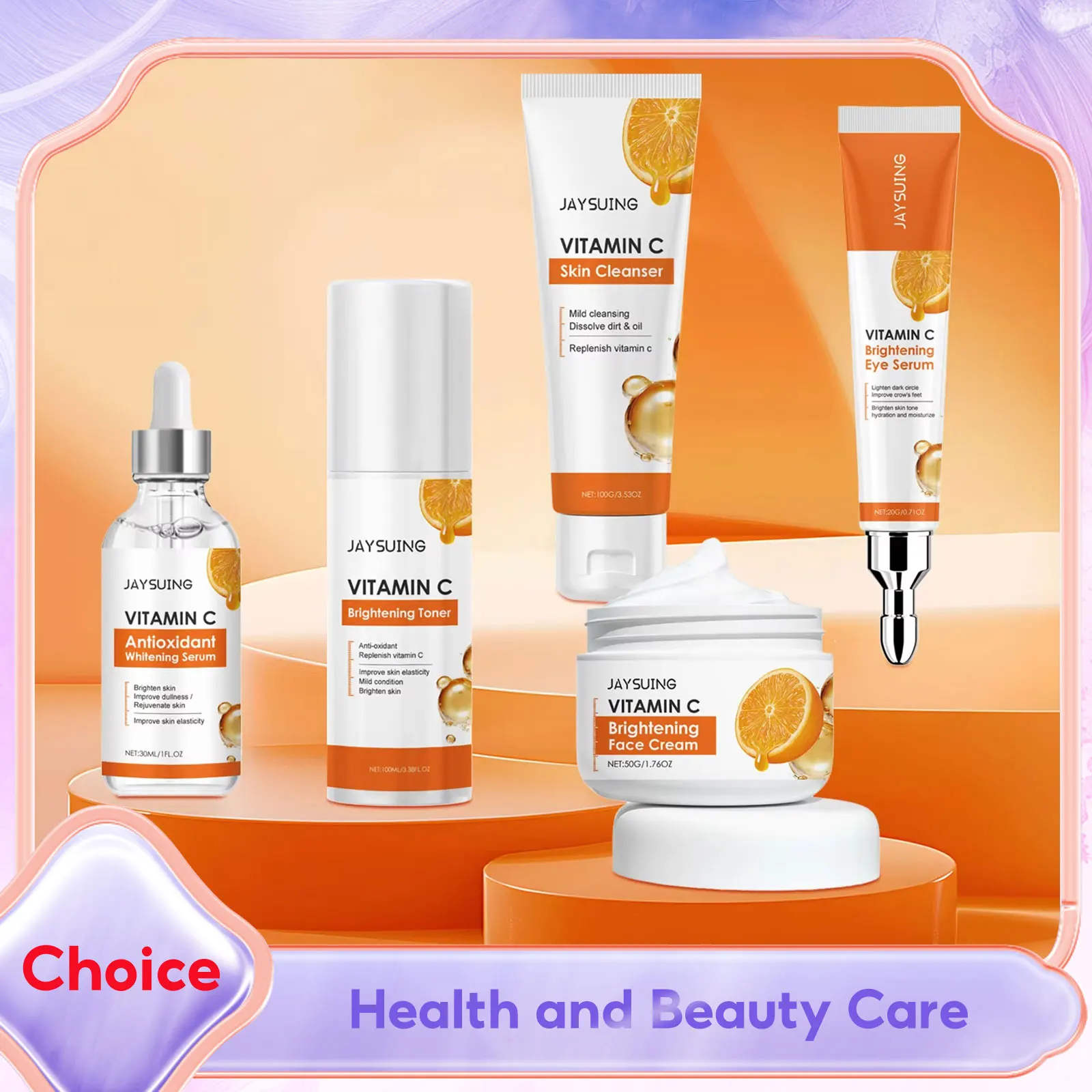 

Vitamin C Skincare Set Face Whiten Cream Dark Spots Serum Cleaning Facial Cleanser Moisturizer Toner Firming Eye Cream