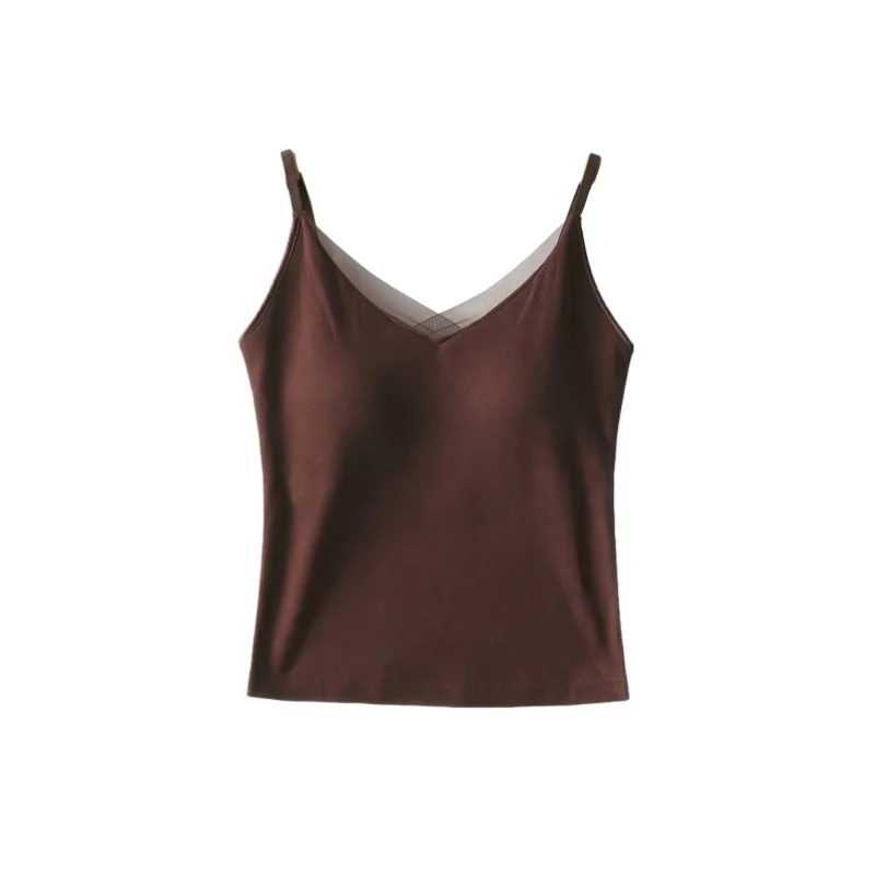 

Autumn Wool Acetate Lace Camisole,women V-neck Sleeveless Slim Bottoming Tops With Bra Pad