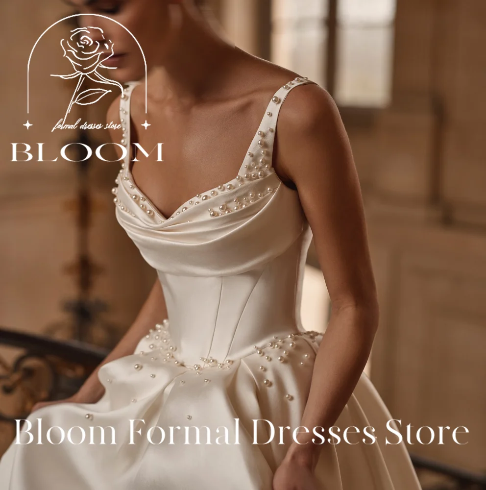 Bloom Customized Square Neck Crystal  Solid Color Sweep Train A-Line Empire Spaghetti Straps corset Elegant Luxury Evening Dress