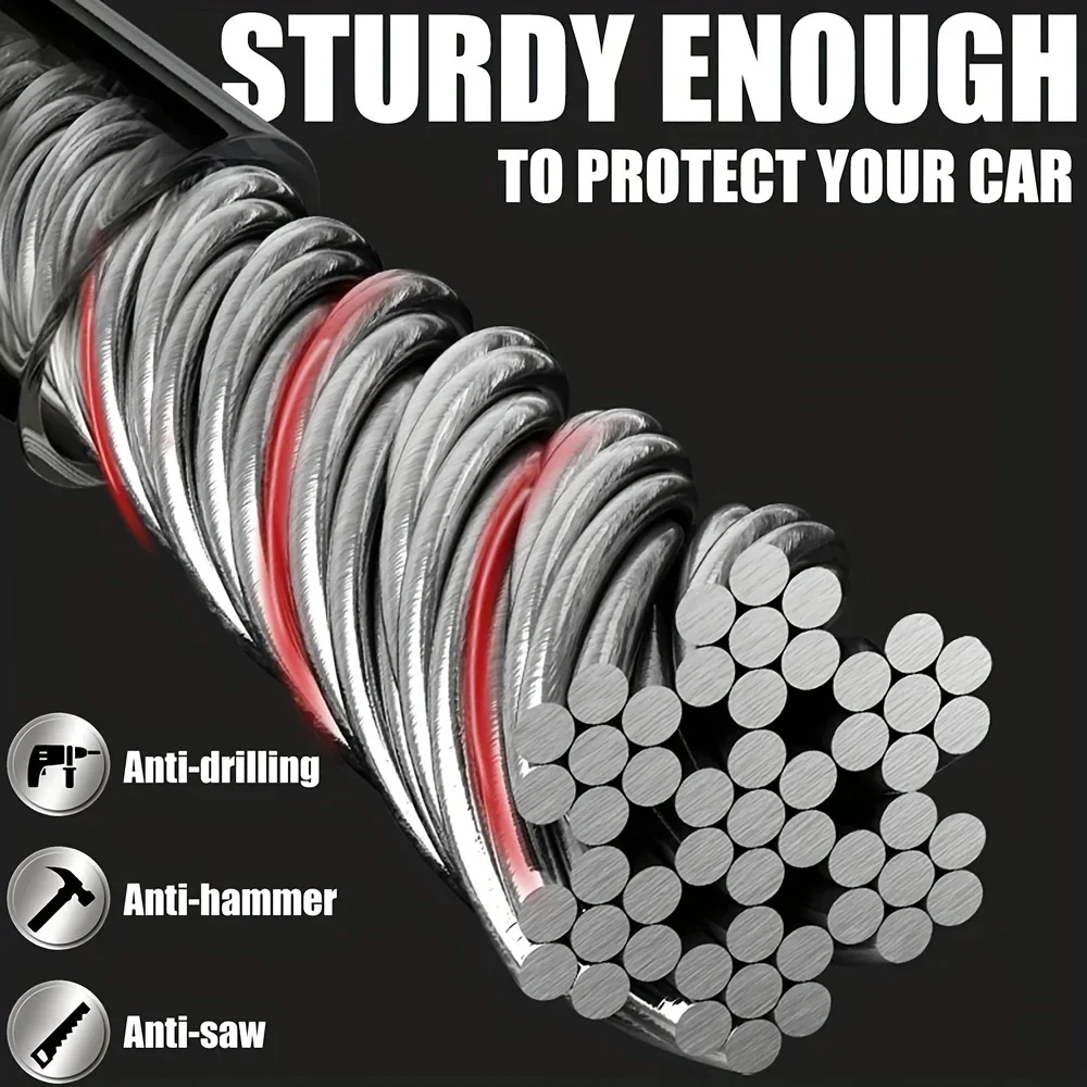 قفل عجلة قيادة السيارة، جهاز أمان كابل فولاذي مضاد للسرقة، مناسب عالمي للمركبات، يمنع السرقة، استخدام حماية متينة #6